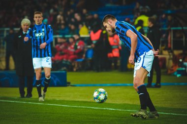 KHARKIV, UKRAINE - December 11, 2019: Berat Djimsiti player during the UEFA Champions League match between Shakhtar vs Atalanta Bergamasca Calcio BC (Italy), Ukraine