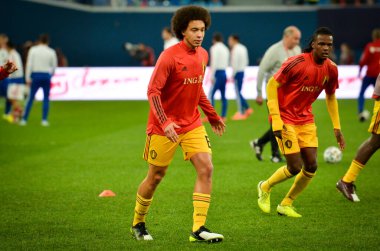 SAINT-PETERSBURG, RUSSIA - November 16, 2019: Axel Witsel and Belgium national football team training session during UEFA EURO 2020 qualifying match between Russia against Belgium, Russia