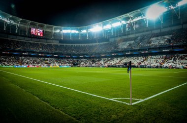 Istanbul, Turkey - August 14, 2019: Vodafon Arena stadium close up during the UEFA Super Cup Finals match between Liverpool and Chelsea at Vodafone Park in Vodafon Arena, Turkey