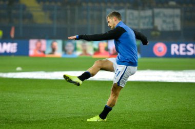 KHARKIV, UKRAINE - December 11, 2019:  Remo Freuler player during the UEFA Champions League match between Shakhtar vs Atalanta Bergamasca Calcio BC (Italy), Ukraine