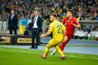 Kyiv, Ukrayna - 14 Ekim 2019: Uefa Euro 2020 ön eleme karşılaşmasında Ukrayna milli takımı Ukrayna ile Ukrayna milli takımı arasındaki Raphael Guerreiro oyuncusu