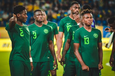 DNIPRO, UKRAINE - September 10, 2019: The starting lineup of the national team of Nigeria during the friendly match between national team Ukraine against Nigeria national team, Ukraine