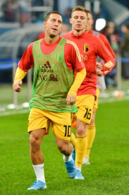 SAINT-PETERSBURG, RUSSIA - November 16, 2019: Eden Hazard and Belgium national football team training session during UEFA EURO 2020 qualifying match between Russia against Belgium, Russia