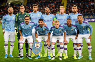 KHARKIV, UKRAINE - September 18, 2019: General photo Manchester City  player line up during the UEFA Champions League match between Shakhtar vs Manchester City, Ukraine