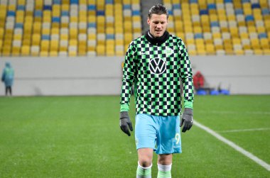 Lviv, Ukrayna - 28 Kasım 2019: Uefa Avrupa Ligi 'nin Alexandria - Wolfsburg (Almanya) maçı sırasında Wout Weghorst eğitim oturumu