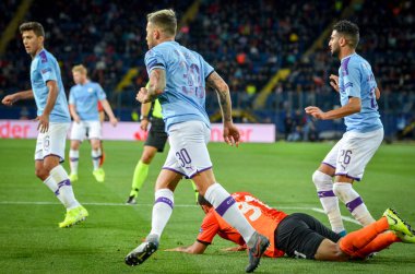 KHARKIV, UKRAINE - September 18, 2019: Nicolas Otamendi and Ismaily during the UEFA Champions League match between Shakhtar Donetsk vs Manchester City (England), Ukraine