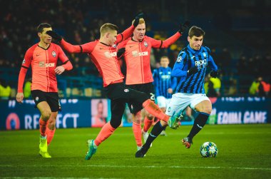 KHARKIV, UKRAINE - December 11, 2019:  Ruslan Malinovskyi player during the UEFA Champions League match between Shakhtar vs Atalanta Bergamasca Calcio BC (Italy), Ukraine