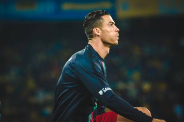 Kyiv, Ukrayna - 14 Ekim 2019: Cristiano Ronaldo ve Uefa Euro 2020 ön eleme maçında Ukrayna ile Portekiz milli takımı Ukrayna arasında oynanan karşılaşma