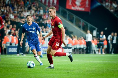 Istanbul, Turkey - August 14, 2019: Jordan Henderson during the UEFA Super Cup Finals match between Liverpool and Chelsea at Vodafone Park in Vodafone Arena, Turkey