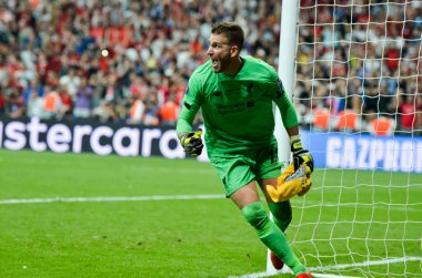 Istanbul, Turkey - August 14, 2019: Adrian celebrates victory in UEFA Super Cup during the UEFA Super Cup Finals match between Liverpool and Chelsea at Vodafone Park, Turkey