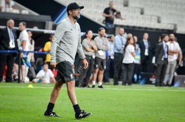 İstanbul, Türkiye - 14 Ağustos 2019: Uefa Süper Kupası Finallerinden önce Jurgen Klopp Liverpool ile Chelsea arasında Vodafone Park, Vodafone Arena, Türkiye