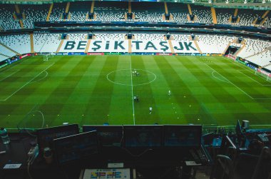 İstanbul, Türkiye - 14 Ağustos 2019: Türkiye 'nin Vodafone Arena kentinde oynanan Uefa Süper Kupası Finalleri öncesinde Vodafone Arenawith stadyumunun genel görünümü