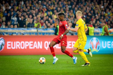 Kyiv, Ukrayna - 14 Ekim 2019: Uefa Euro 2020 ön eleme maçında Ukrayna milli takımı Ukrayna milli takımı Ukrayna ile oynanan karşılaşmada Nelson Semedo oyuncusu