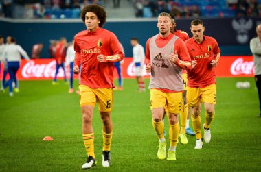 SAINT-PETERSBURG, RUSSIA - November 16, 2019: Axel Witsel and Belgium national football team training session during UEFA EURO 2020 qualifying match between Russia against Belgium, Russia