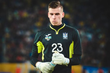DNIPRO, UKRAINE - September 10, 2019: Andrii Lunin player during the friendly match between national team Ukraine against Nigeria national team, Ukraine