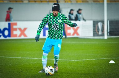 Lviv, Ukrayna - 28 Kasım 2019: Joao Victor ve Uefa Avrupa Ligi 'nde oynanan Alexandria - Wolfsburg (Almanya), Ukrayna