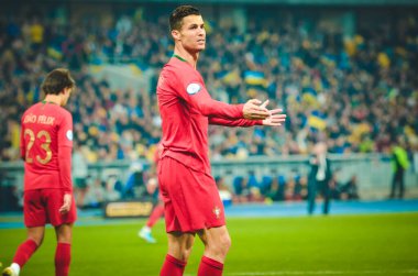 Kyiv, Ukrayna - 14 Ekim 2019: Uefa Euro 2020 ön eleme maçında Ukrayna milli takımı Ukrayna ile Ukrayna milli takımı arasında oynanan Cristiano Ronaldo