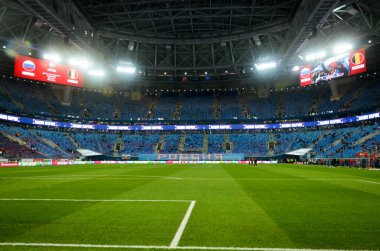 SAINT-PETERSBURG, RUSSIA - November 16, 2019: General view of the Gazprom Arena stadium with inside view during UEFA EURO 2020 qualifying match between national team Russia against Belgium, Russia