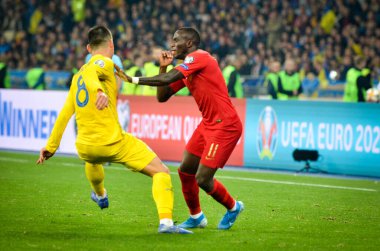 Kyiv, Ukrayna - 14 Ekim 2019: Uefa Euro 2020 ön eleme maçında Ukrayna milli takımı Ukrayna ile Portekiz milli takımı Ukrayna maçı sırasında Bruma oyuncusu