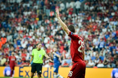 Istanbul, Turkey - August 14, 2019:  Andrew Robertson player during the UEFA Super Cup Finals match between Liverpool and Chelsea at Vodafone Park in Vodafone Arena, Turkey
