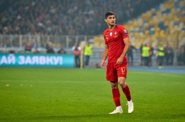 Kyiv, Ukrayna - 14 Ekim 2019: Uefa Euro 2020 ön eleme karşılaşmasında Ukrayna milli takımı Ukrayna ile Ukrayna milli takımı arasında oynanan karşılaşma sırasında Goncalo Guedes