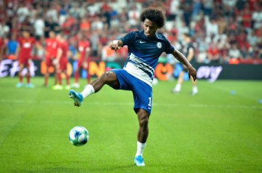 Istanbul, Turkey - August 14, 2019: Willian player during the UEFA Super Cup Finals match between Liverpool and Chelsea in Vodafon Arena stadium, Turkey