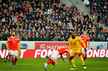 SAINT-PETERSBURG, RUSSIA - November 16, 2019: Romelu Lukaku player during UEFA EURO 2020 qualifying match between national team Russia against Belgium national team, Russia