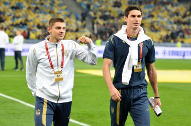 Kyiv, Ukrayna - 14 Ekim 2019: Uefa Euro 2020 eleme karşılaşmasında Ukrayna milli takımı Ukrayna milli takımı Ukrayna ile oynanan karşılaşmada Roman Yaremchuk oyuncusu