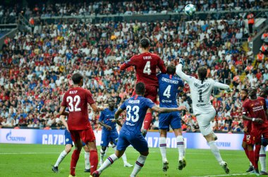 Istanbul, Turkey - August 14, 2019: Football player during the UEFA Super Cup Finals match between Liverpool and Chelsea at Vodafone Park in Vodafone Arena, Turkey clipart