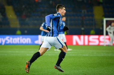 KHARKIV, UKRAINE - December 11, 2019: Ruslan Malinovskyi player during the UEFA Champions League match between Shakhtar vs Atalanta Bergamasca Calcio BC (Italy), Ukraine