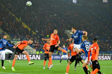 KHARKIV, UKRAINE - December 11, 2019: Football player during the UEFA Champions League match between Shakhtar vs Atalanta Bergamasca Calcio BC (Italy), Ukraine
