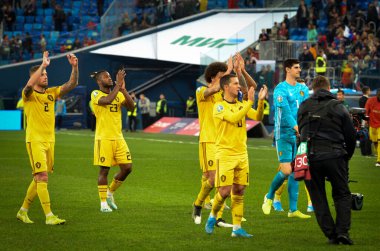 SAINT-PETERSBURG, RUSSIA - November 16, 2019: Belgian national football team thanks fans for their support after UEFA EURO 2020 qualifying match between Russia against Belgium, Russia