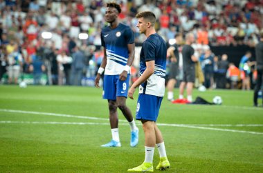 İstanbul, Türkiye - 14 Ağustos 2019: Uefa Süper Kupası Finalleri sırasında Türkiye 'nin Vodafon Arena stadyumunda Liverpool ile Chelsea arasında oynanan Mason Mount maçı