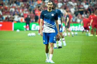 İstanbul, Türkiye - 14 Ağustos 2019: Vodafon Arena, Türkiye 'de Liverpool ile Chelsea arasında oynanan Uefa Süper Kupası Finalleri sırasında Davide Zappacosta
