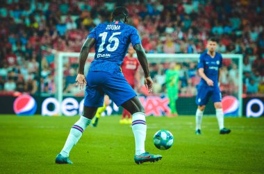 Istanbul, Turkey - August 14, 2019: Kurt Zouma during the UEFA Super Cup Finals match between Liverpool and Chelsea at Vodafone Park in Vodafone Arena, Turkey