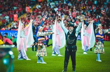 Istanbul, Turkey - August 14, 2019:  Officially opened with a colorful ceremony  UEFA Super Cup Finals match between Liverpool and Chelsea at Vodafone Park in Vodafone Arena, Turkey