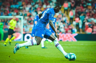 Istanbul, Turkey - August 14, 2019: Kurt Zouma during the UEFA Super Cup Finals match between Liverpool and Chelsea at Vodafone Park in Vodafone Arena, Turkey