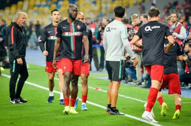 Kyiv, Ukrayna - 14 Ekim 2019: Uefa Euro 2020 ön eleme karşılaşması sırasında Portekiz milli takımı Ukrayna ile Portekiz milli takımı Ukrayna karşılaşması