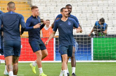 İstanbul, Türkiye - 14 Ağustos 2019: Davide Zappacosta ve Uefa Süper Kupası Finalleri öncesinde Vodafone Arena, Türkiye 'deki Vodafone Park' ta Liverpool ve Chelsea arasında oynanan antrenman oturumu