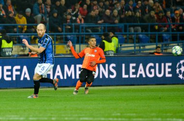 KHARKIV, UKRAINE - December 11, 2019: Andrea Masiello player during the UEFA Champions League match between Shakhtar vs Atalanta Bergamasca Calcio BC (Italy), Ukraine