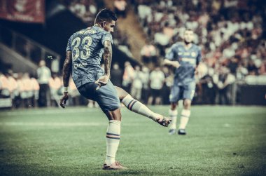Istanbul, Turkey - August 14, 2019: Emerson player during the UEFA Super Cup Finals match between Liverpool and Chelsea at Vodafone Park in Vodafone Arena, Turkey