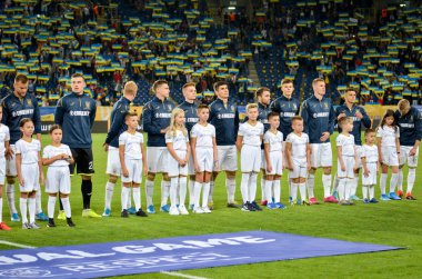 DNIPRO, UKRAINE - September 10, 2019: Ukraine  national team starting lineup player during the friendly match between national team Ukraine against Nigeria national team, Ukraine