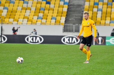 Lviv, Ukrayna - 07 Kasım 2019: Uefa Avrupa Ligi (Ukrayna) - Saint Etienne (Fransa) - Ukrayna maçı sırasında Dmytro Hrechyshkin oyuncusu
