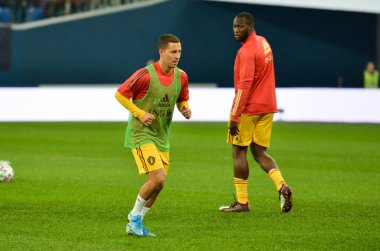 SAINT-PETERSBURG, RUSSIA - November 16, 2019: Eden Hazard and Belgium national football team training session during UEFA EURO 2020 qualifying match between Russia against Belgium, Russia