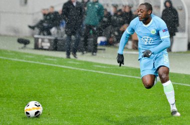 Lviv, Ukrayna - 28 Kasım 2019: Uefa Avrupa Ligi karşılaşmasında Jerome Roussillon oyuncusu Alexandria (Ukrayna) - Wolfsburg (Almanya), Ukrayna