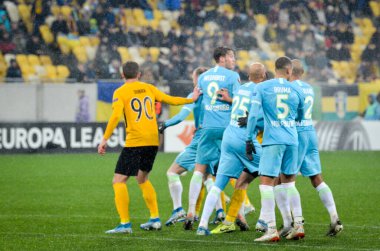 Lviv, Ukrayna - 28 Kasım 2019: Alexandria (Ukrayna) ile Wolfsburg (Almanya) arasındaki Uefa Avrupa Ligi maçı sırasında Wolfsburg oyuncusu, Ukrayna