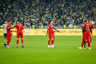 Kyiv, Ukrayna - 14 Ekim 2019: Uefa Euro 2020 ön eleme maçında Portekiz Milli Takımı Ukrayna ile Ukrayna milli takımı arasında oynanan karşılaşma
