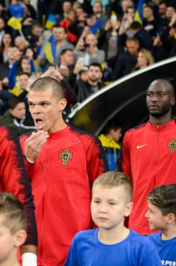 Kyiv, Ukrayna - 14 Ekim 2019: Uefa Euro 2020 ön eleme karşılaşmasında Ukrayna milli takımı Ukrayna milli takımı Ukrayna 'ya karşı Pepe Portekiz milli takımı