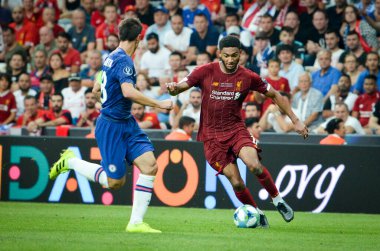 Istanbul, Turkey - August 14, 2019: Joe Gomez  player during the UEFA Super Cup Finals match between Liverpool and Chelsea at Vodafone Park in Vodafone Arena, Turkey