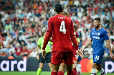 Istanbul, Turkey - August 14, 2019: Virgil van Dijk player during the UEFA Super Cup Finals match between Liverpool and Chelsea at Vodafone Park in Vodafone Arena, Turkey